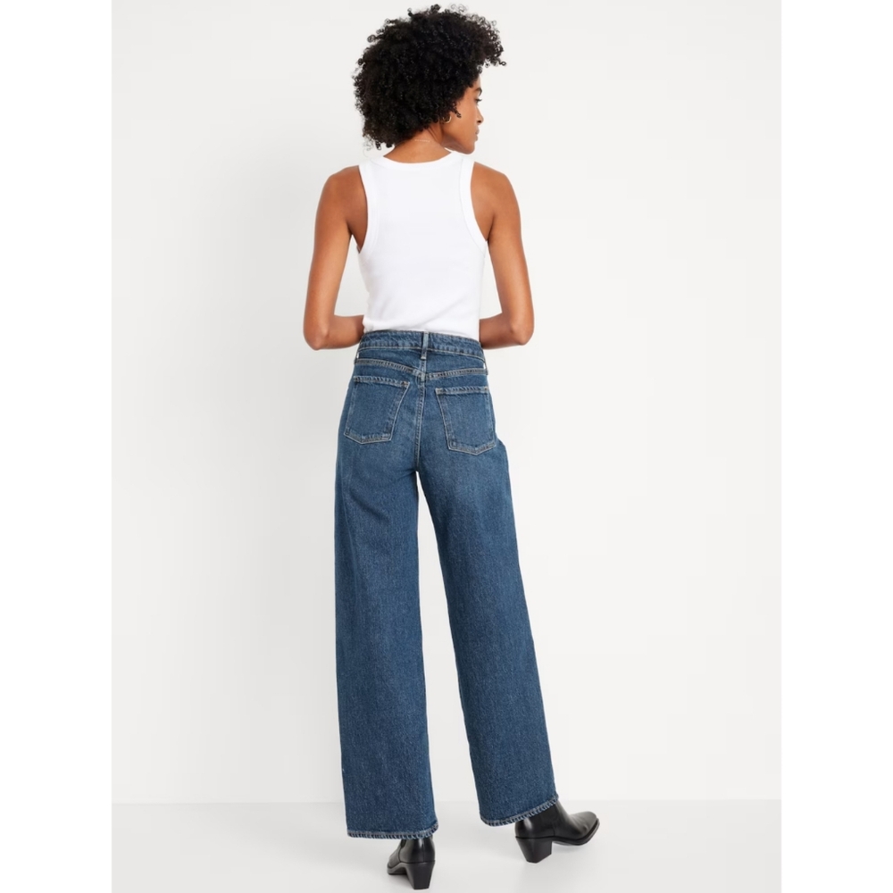Old Navy Extra High Rise Wide Leg Crop Jeans Blue Denim Ski-Hi Womens Size 6P - Picture 3 of 12